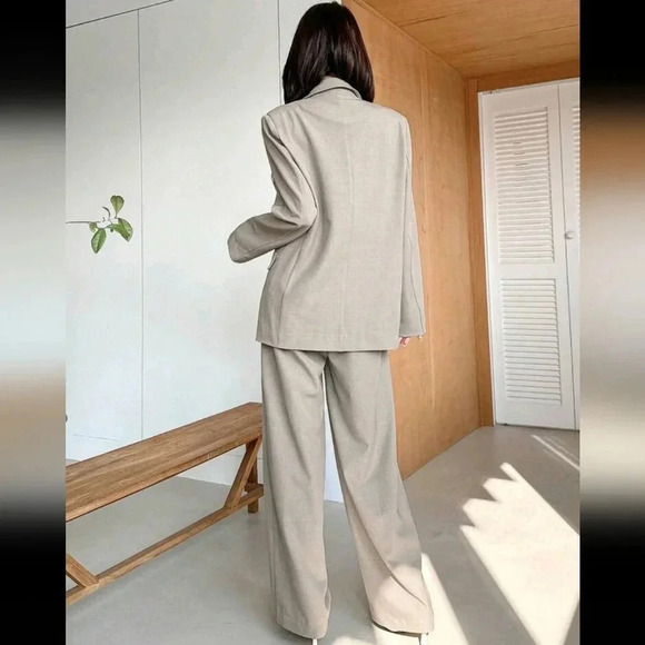 2pcs Women Formal Business Casual Lapel Straight-Cut Open Front Long Sleeve - Picture 3 of 7
